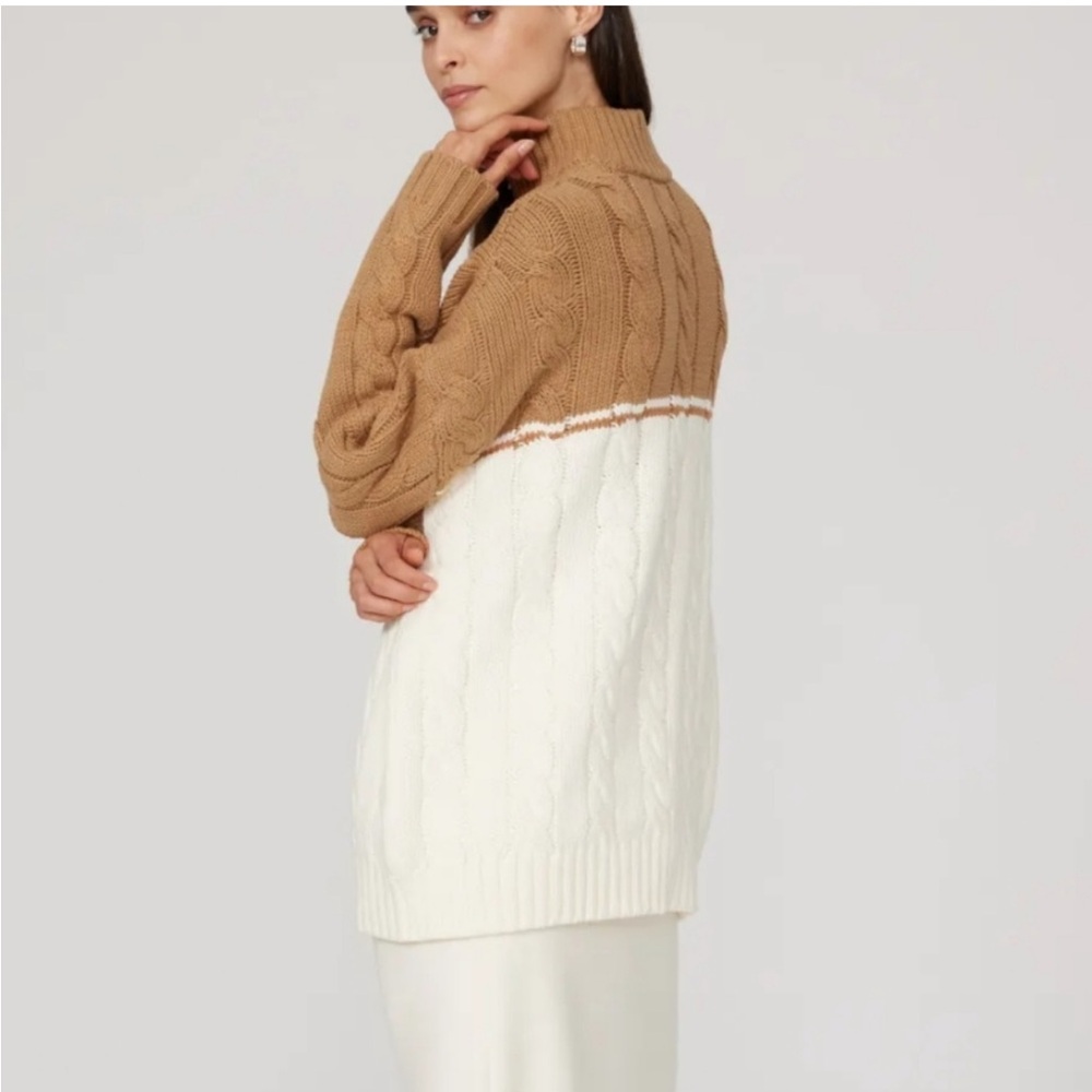 STAUD HAMPTON SWEATER XS  Tan and White Cable Knit Sweater - Picture 2 of 4